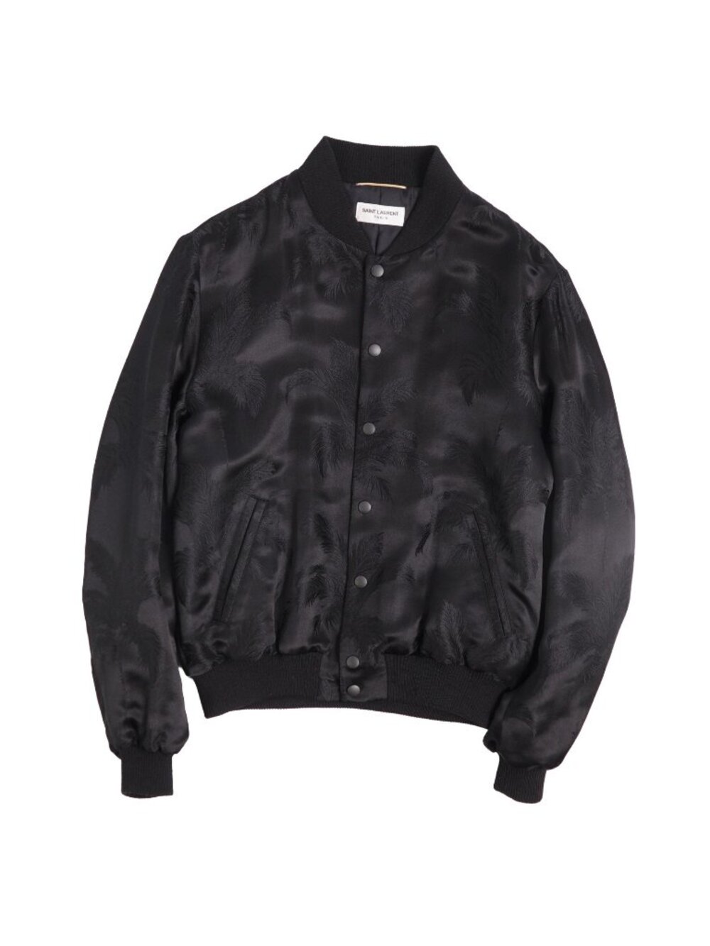 Saint Laurent Paris Jacket Bomber Rayon Silk Palm Tree Black 38